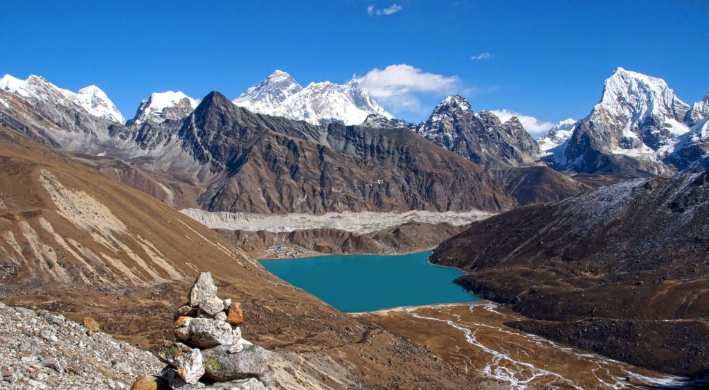 View of Gokyo lakes and Mt. Everest from Renjola