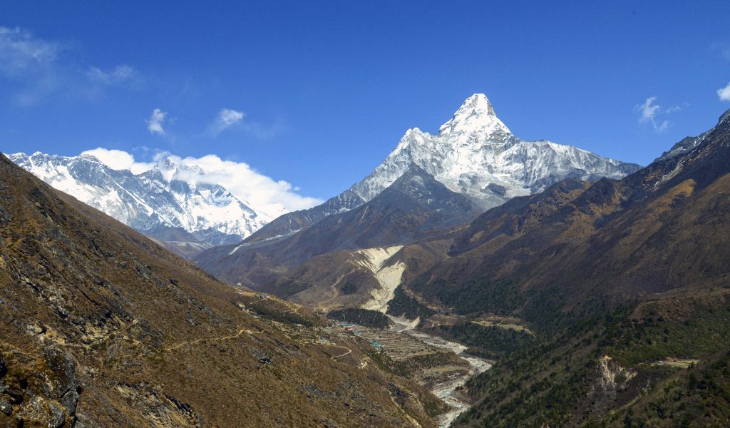 View of the Khumbu Valley from the walk between Phortse and Upper Pangboche